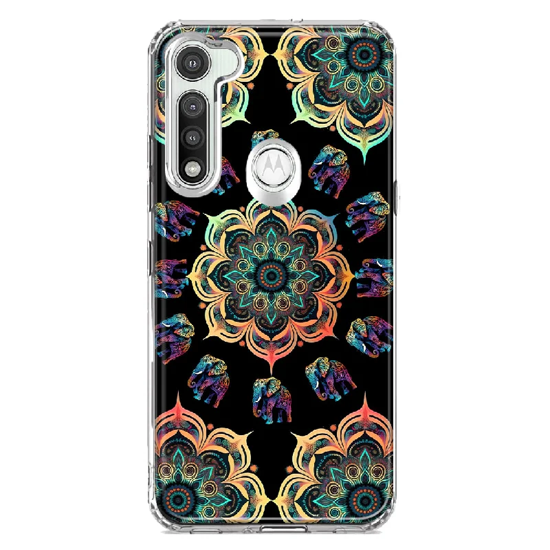 For Motorola Moto G Fast Mandala Geometry Abstract Elephant Pattern Design Hybrid Protective Phone Case Cover