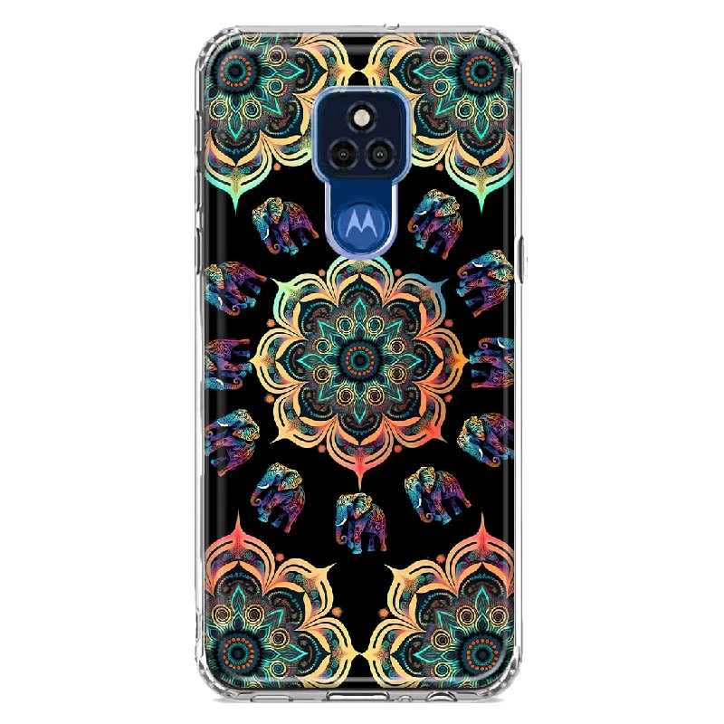 For Motorola Moto G Play 2021 Mandala Geometry Abstract Elephant Pattern Design Hybrid Protective Phone Case Cover