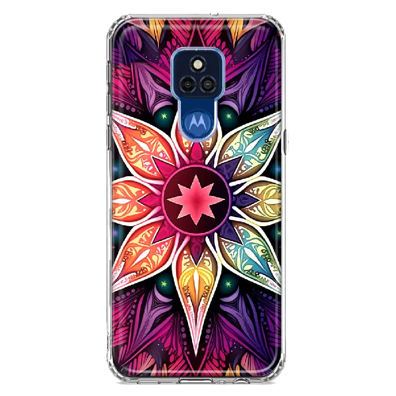 For Motorola Moto G Play 2021 Mandala Geometry Abstract Star Pattern Design Hybrid Protective Phone Case Cover