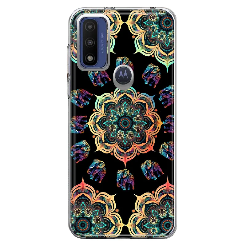 For Motorola Moto G Play 2023 Mandala Geometry Abstract Elephant Pattern Design Hybrid Protective Phone Case Cover