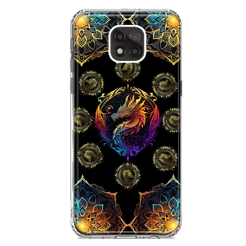 For Motorola Moto G Power 2021 Mandala Geometry Abstract Dragon Pattern Design Hybrid Protective Phone Case Cover