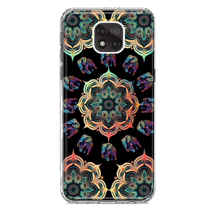 For Motorola Moto G Power 2021 Mandala Geometry Abstract Elephant Pattern Design Hybrid Protective Phone Case Cover