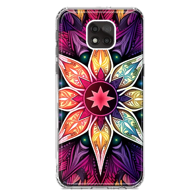 For Motorola Moto G Power 2021 Mandala Geometry Abstract Star Pattern Design Hybrid Protective Phone Case Cover