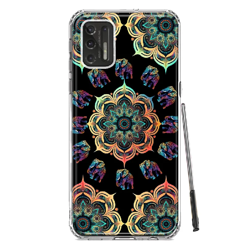 For Motorola Moto G Stylus 2021 Mandala Geometry Abstract Elephant Pattern Design Hybrid Protective Phone Case Cover