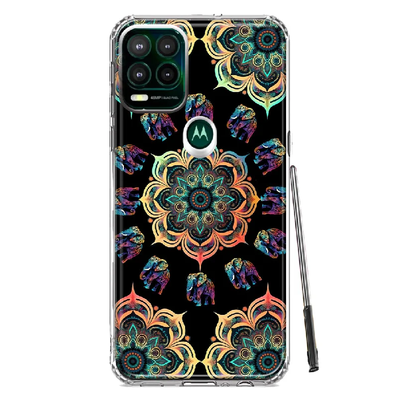 For Motorola Moto G Stylus 5G Mandala Geometry Abstract Elephant Pattern Design Hybrid Protective Phone Case Cover