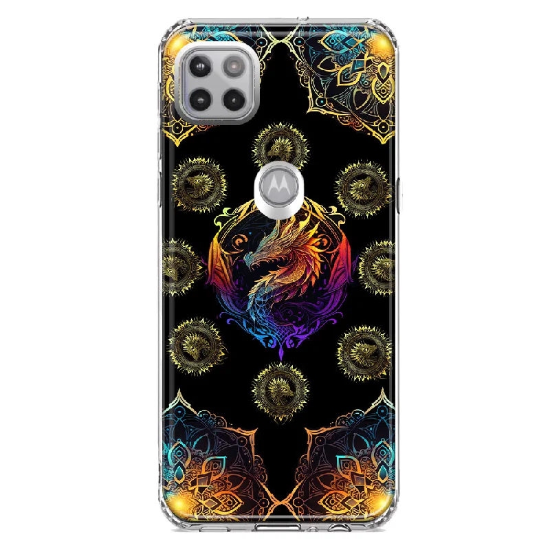 For Motorola One 5G Ace Mandala Geometry Abstract Dragon Pattern Design Hybrid Protective Phone Case Cover