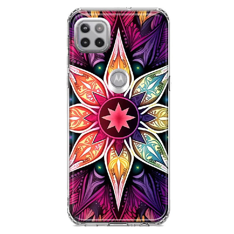 For Motorola One 5G Ace Mandala Geometry Abstract Star Pattern Design Hybrid Protective Phone Case Cover