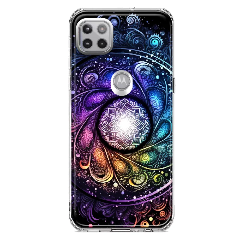 For Motorola One 5G Mandala Geometry Abstract Galaxy Pattern Design Hybrid Protective Phone Case Cover