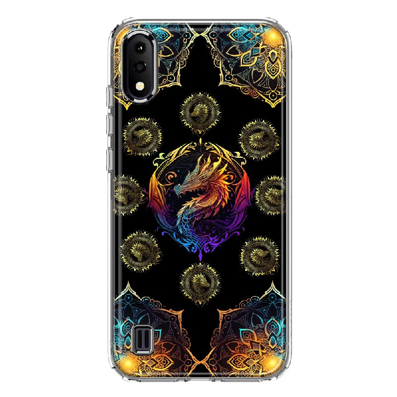 For Samsung Galaxy A01 Mandala Geometry Abstract Dragon Pattern Design Hybrid Protective Phone Case Cover