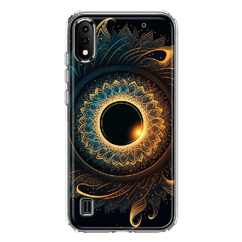 For Samsung Galaxy A01 Mandala Geometry Abstract Eclipse Pattern Design Hybrid Protective Phone Case Cover