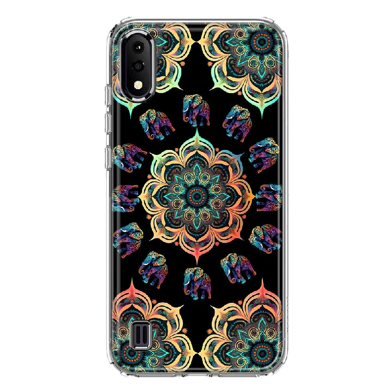 For Samsung Galaxy A01 Mandala Geometry Abstract Elephant Pattern Design Hybrid Protective Phone Case Cover