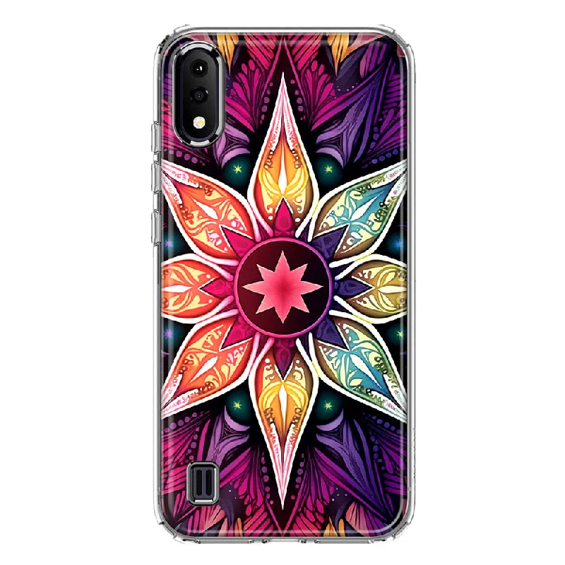 For Samsung Galaxy A01 Mandala Geometry Abstract Star Pattern Design Hybrid Protective Phone Case Cover