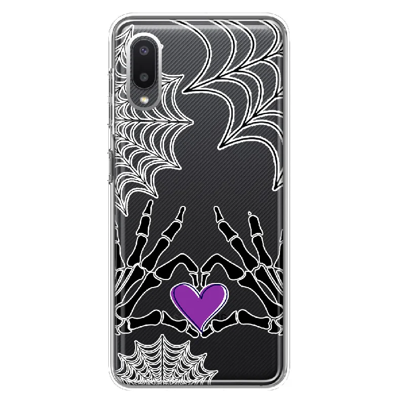 For Samsung Galaxy A02 Halloween Skeleton Heart Hands Spooky Spider Web Design Hybrid Protective Phone Case Cover