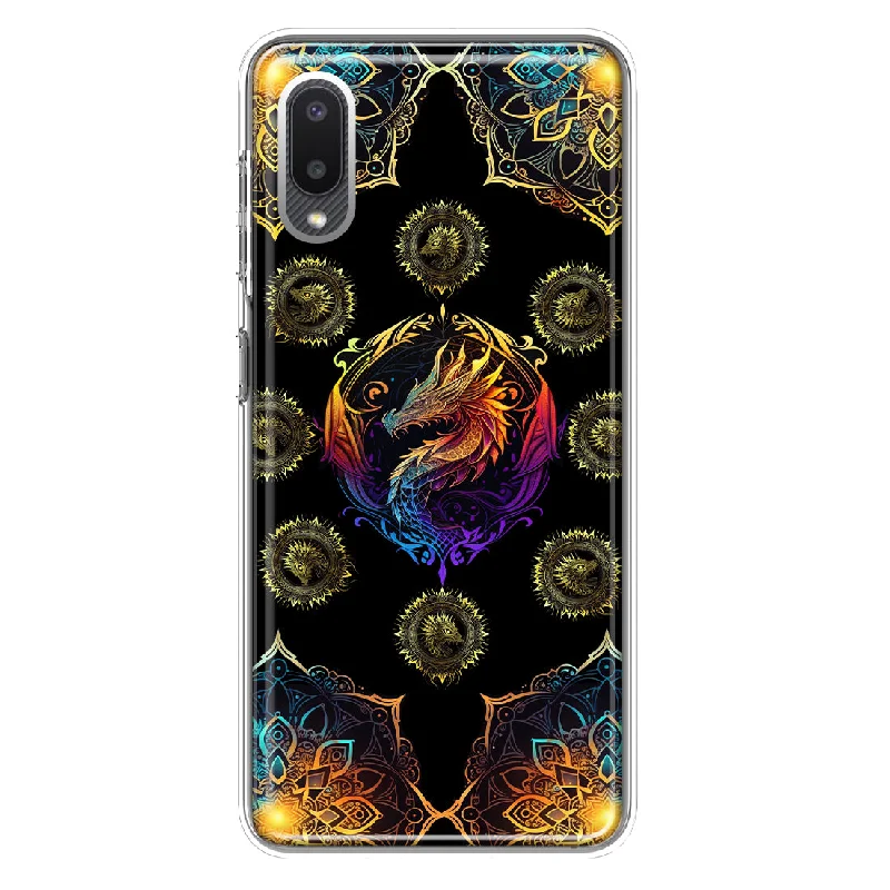 For Samsung Galaxy A02 Mandala Geometry Abstract Dragon Pattern Design Hybrid Protective Phone Case Cover