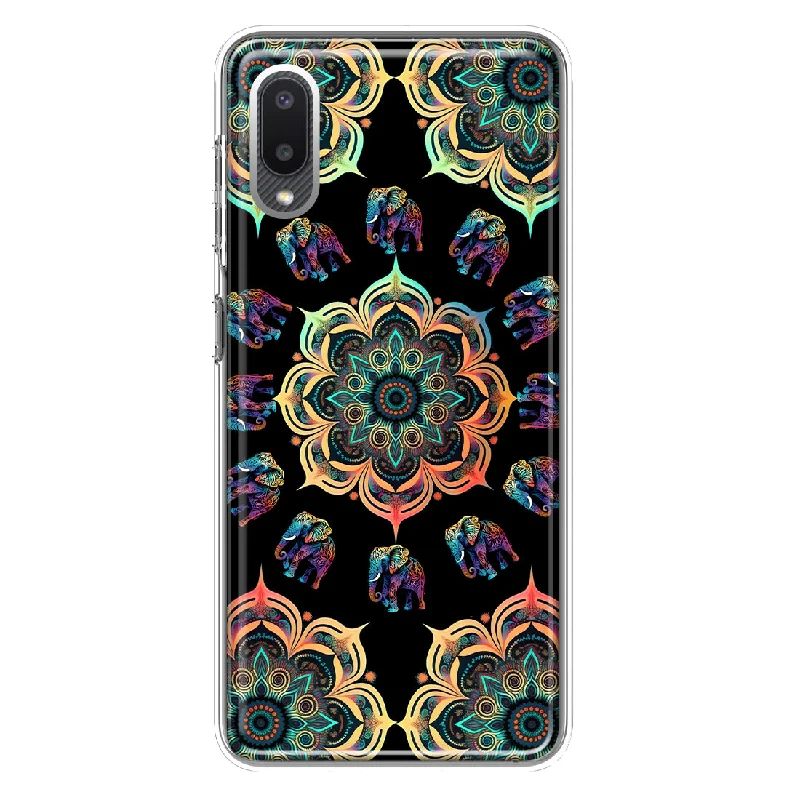 For Samsung Galaxy A02 Mandala Geometry Abstract Elephant Pattern Design Hybrid Protective Phone Case Cover