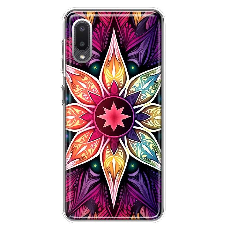 For Samsung Galaxy A02 Mandala Geometry Abstract Star Pattern Design Hybrid Protective Phone Case Cover