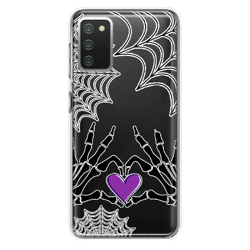 For Samsung Galaxy A02S Halloween Skeleton Heart Hands Spooky Spider Web Design Hybrid Protective Phone Case Cover