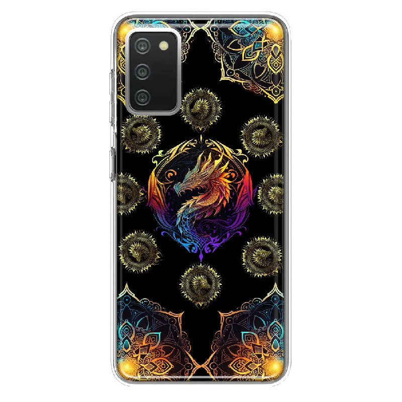 For Samsung Galaxy A02S Mandala Geometry Abstract Dragon Pattern Design Hybrid Protective Phone Case Cover