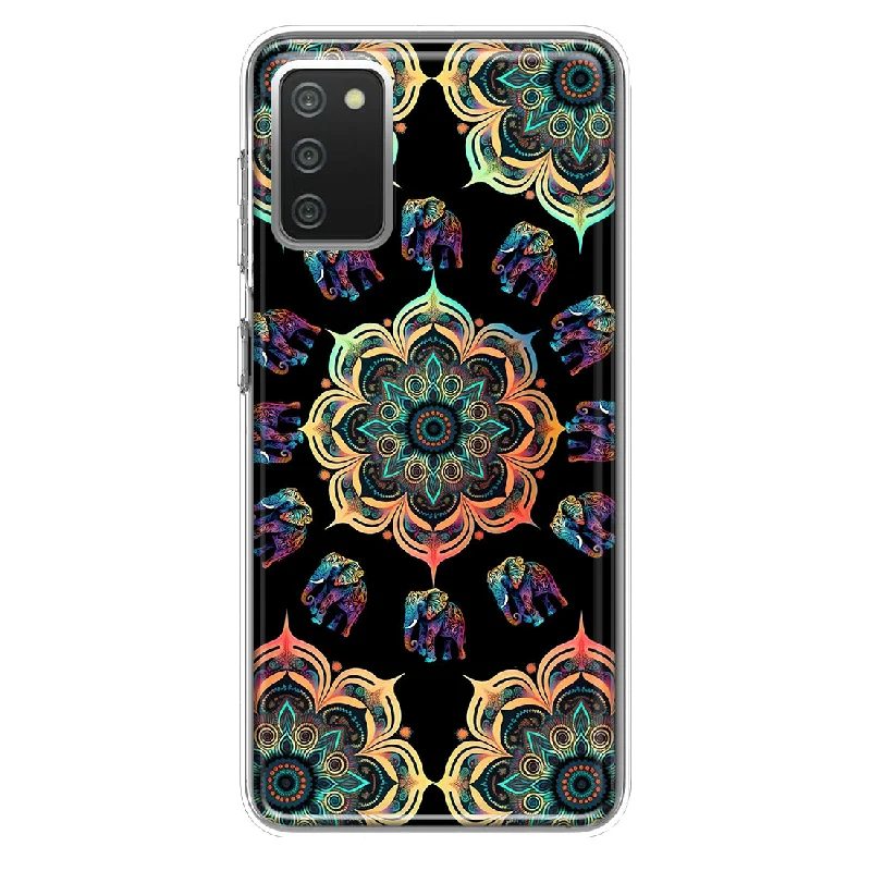 For Samsung Galaxy A02S Mandala Geometry Abstract Elephant Pattern Design Hybrid Protective Phone Case Cover