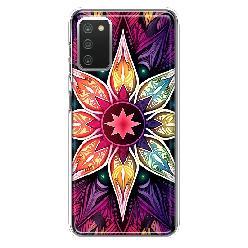 For Samsung Galaxy A02S Mandala Geometry Abstract Star Pattern Design Hybrid Protective Phone Case Cover