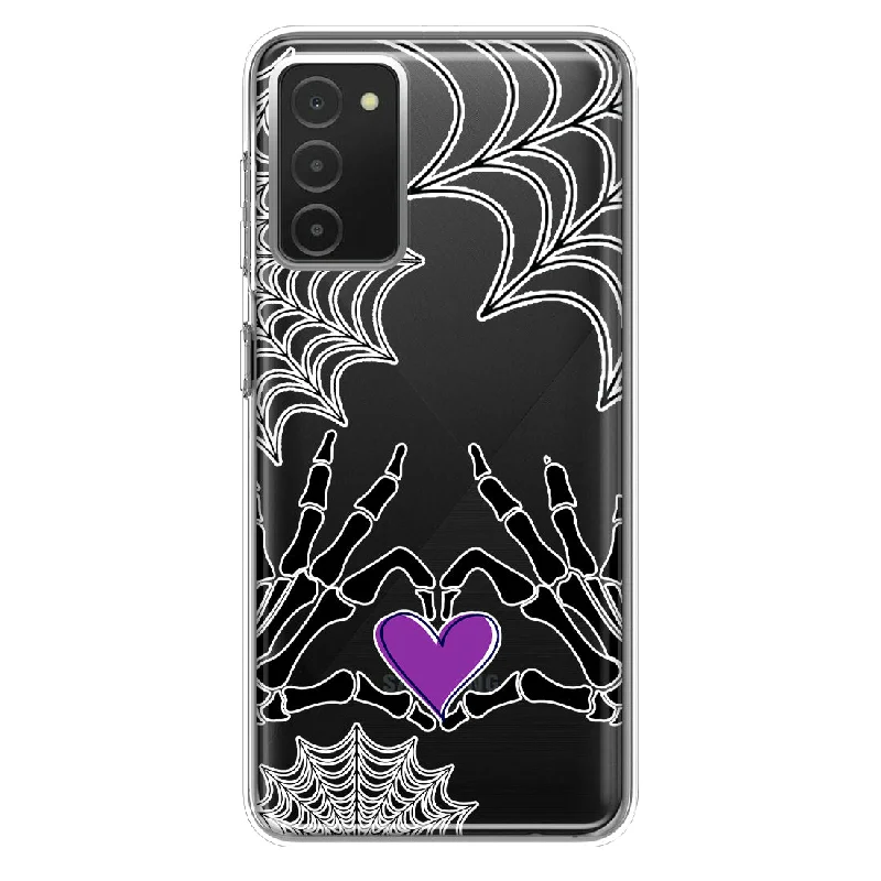 For Samsung Galaxy A03S Halloween Skeleton Heart Hands Spooky Spider Web Design Hybrid Protective Phone Case Cover