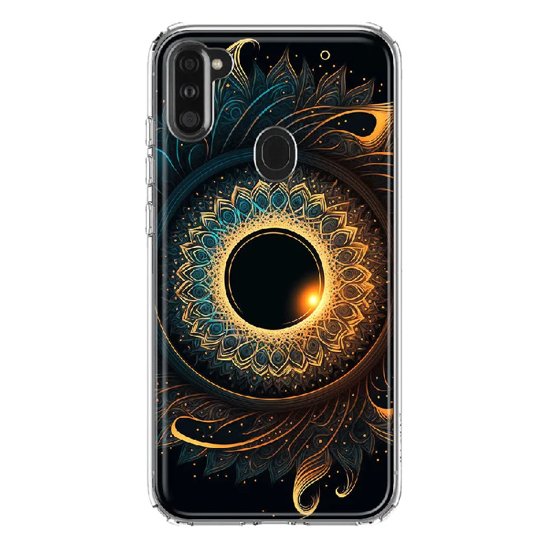 For Samsung Galaxy A11 Mandala Geometry Abstract Eclipse Pattern Design Hybrid Protective Phone Case Cover