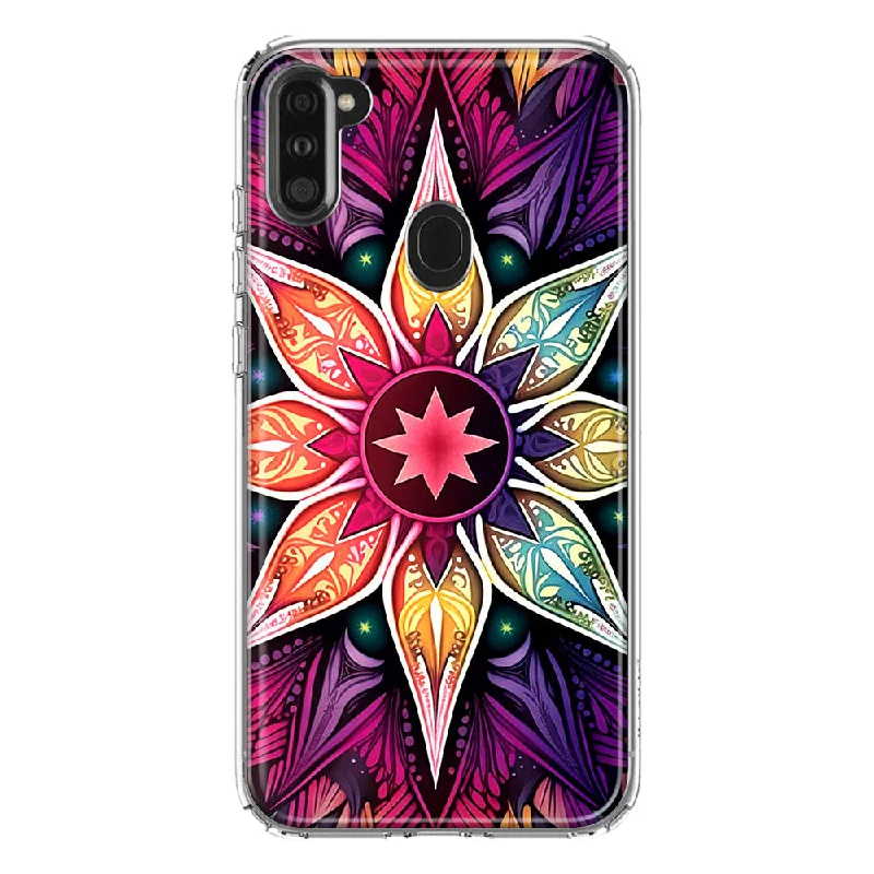 For Samsung Galaxy A11 Mandala Geometry Abstract Star Pattern Design Hybrid Protective Phone Case Cover