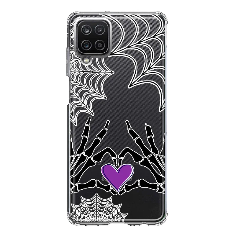 For Samsung Galaxy A12 Halloween Skeleton Heart Hands Spooky Spider Web Design Hybrid Protective Phone Case Cover