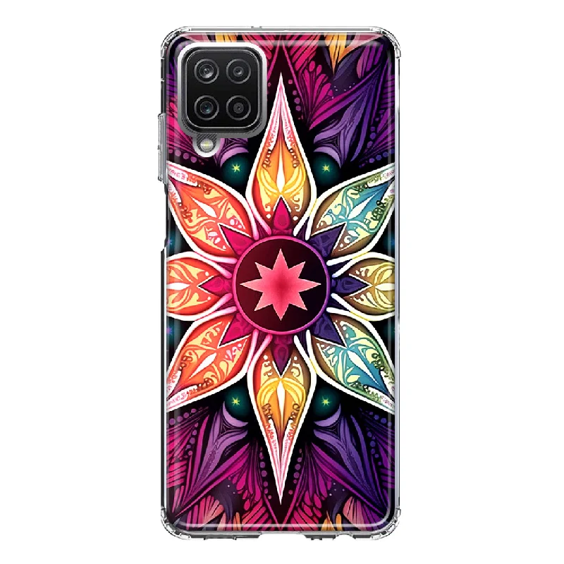 For Samsung Galaxy A12 Mandala Geometry Abstract Star Pattern Design Hybrid Protective Phone Case Cover