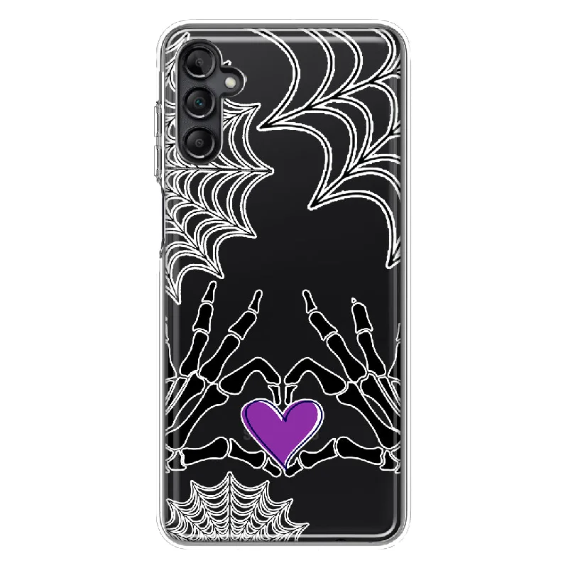 For Samsung Galaxy A13 Halloween Skeleton Heart Hands Spooky Spider Web Design Hybrid Protective Phone Case Cover