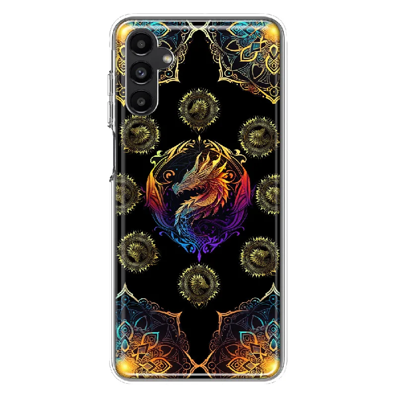 For Samsung Galaxy A13 Mandala Geometry Abstract Dragon Pattern Design Hybrid Protective Phone Case Cover