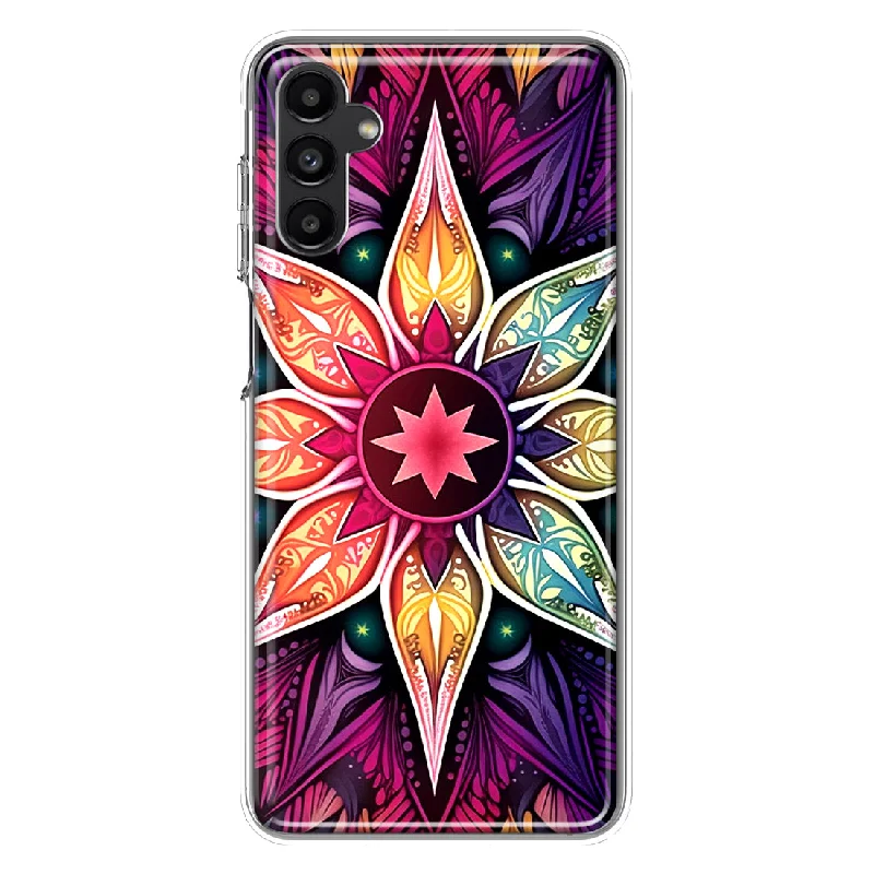 For Samsung Galaxy A13 Mandala Geometry Abstract Star Pattern Design Hybrid Protective Phone Case Cover