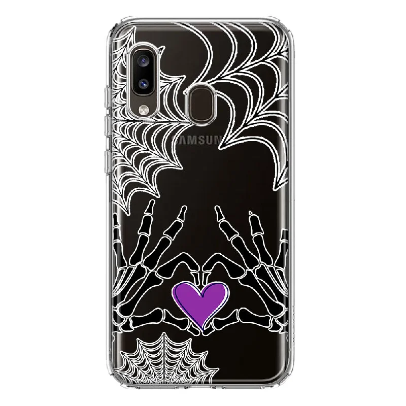 For Samsung Galaxy A20 Halloween Skeleton Heart Hands Spooky Spider Web Design Hybrid Protective Phone Case Cover