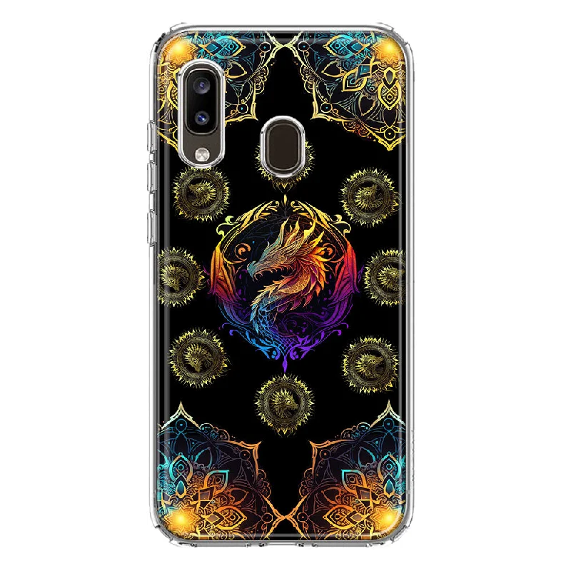 For Samsung Galaxy A20 Mandala Geometry Abstract Dragon Pattern Design Hybrid Protective Phone Case Cover