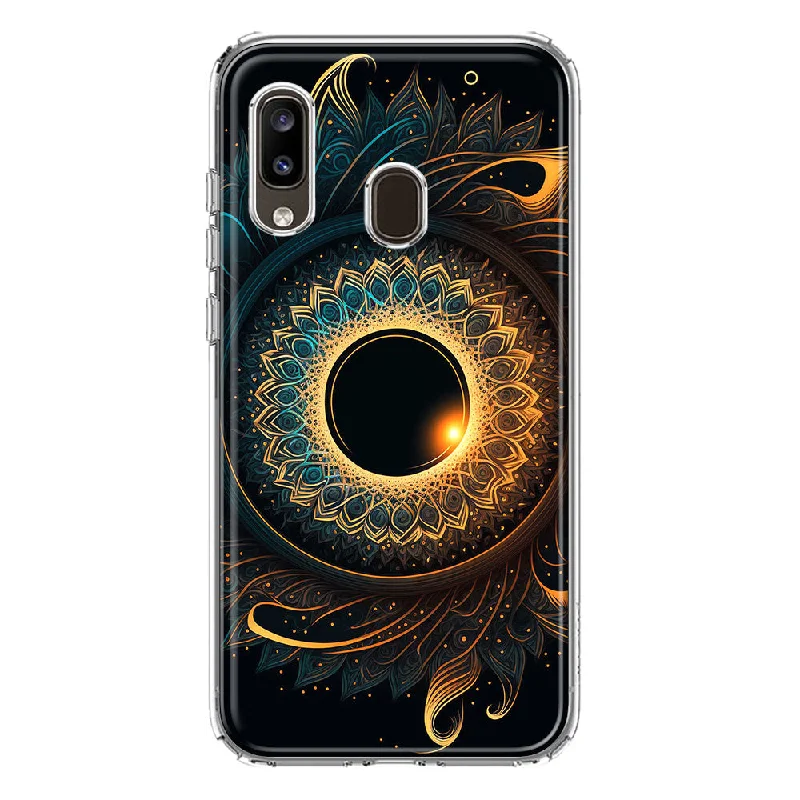 For Samsung Galaxy A20 Mandala Geometry Abstract Eclipse Pattern Design Hybrid Protective Phone Case Cover