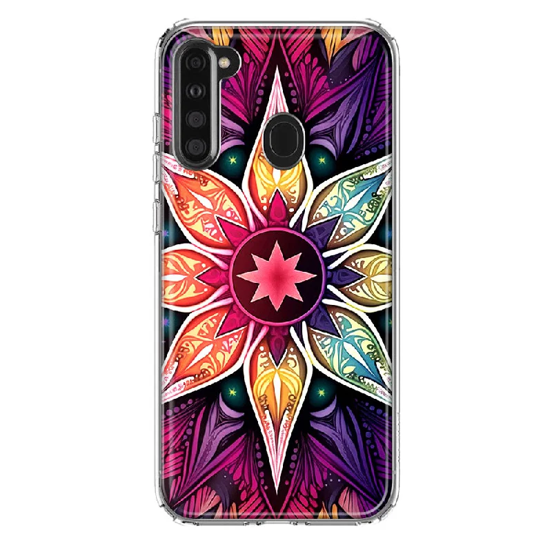 For Samsung Galaxy A21 Mandala Geometry Abstract Star Pattern Design Hybrid Protective Phone Case Cover