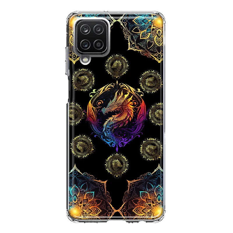 For Samsung Galaxy A22 5G Mandala Geometry Abstract Dragon Pattern Design Hybrid Protective Phone Case Cover