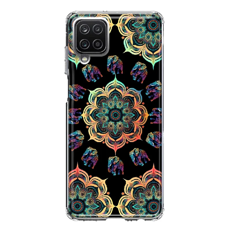 For Samsung Galaxy A22 5G Mandala Geometry Abstract Elephant Pattern Design Hybrid Protective Phone Case Cover