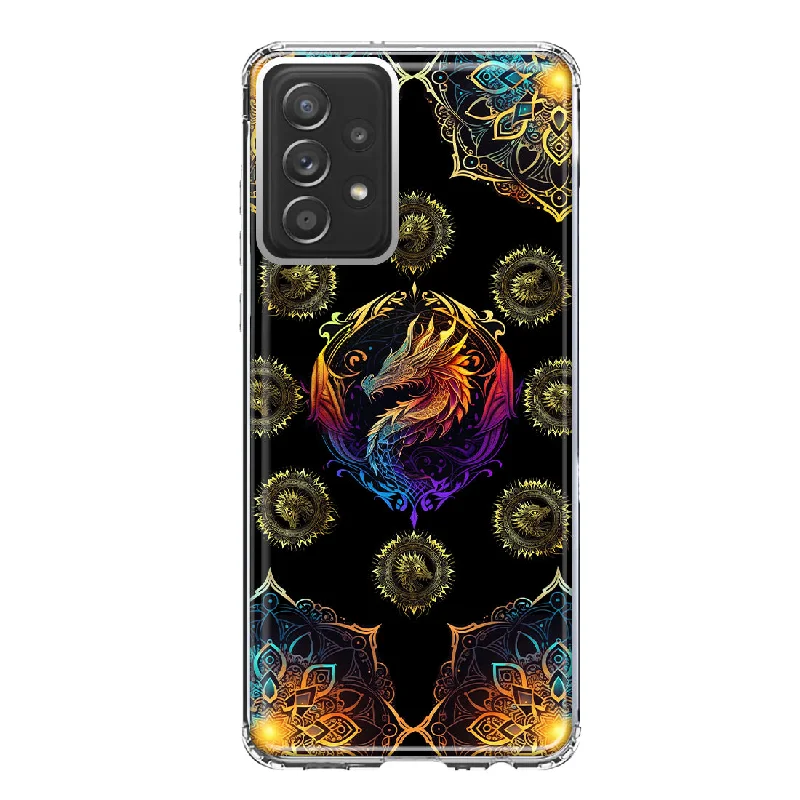 For Samsung Galaxy A31 Mandala Geometry Abstract Dragon Pattern Design Hybrid Protective Phone Case Cover