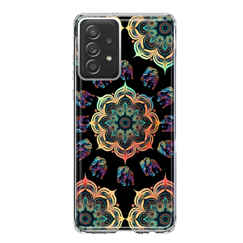 For Samsung Galaxy A31 Mandala Geometry Abstract Elephant Pattern Design Hybrid Protective Phone Case Cover