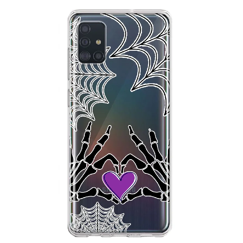 For Samsung Galaxy A51 Halloween Skeleton Heart Hands Spooky Spider Web Design Hybrid Protective Phone Case Cover