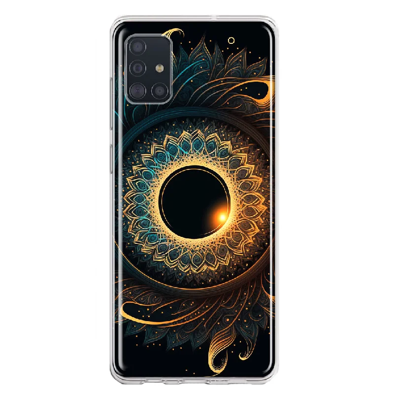 For Samsung Galaxy A51 Mandala Geometry Abstract Eclipse Pattern Design Hybrid Protective Phone Case Cover