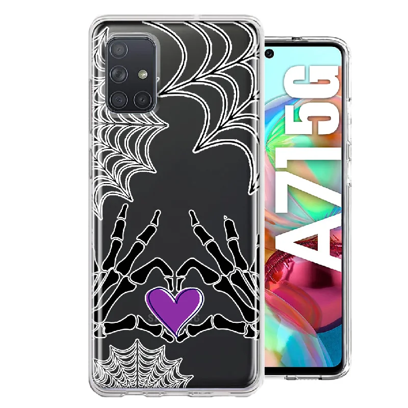 For Samsung Galaxy A71 4G Halloween Skeleton Heart Hands Spooky Spider Web Design Hybrid Protective Phone Case Cover