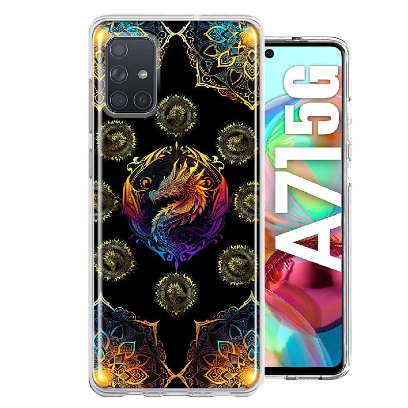 For Samsung Galaxy A71 4G Mandala Geometry Abstract Dragon Pattern Design Hybrid Protective Phone Case Cover