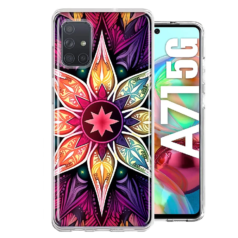 For Samsung Galaxy A71 4G Mandala Geometry Abstract Star Pattern Design Hybrid Protective Phone Case Cover