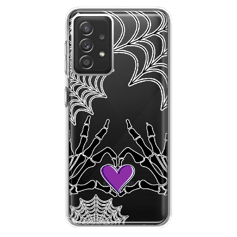 For Samsung Galaxy A72 Halloween Skeleton Heart Hands Spooky Spider Web Design Hybrid Protective Phone Case Cover