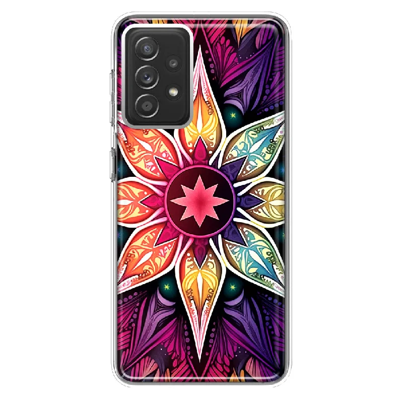 For Samsung Galaxy A72 Mandala Geometry Abstract Star Pattern Design Hybrid Protective Phone Case Cover