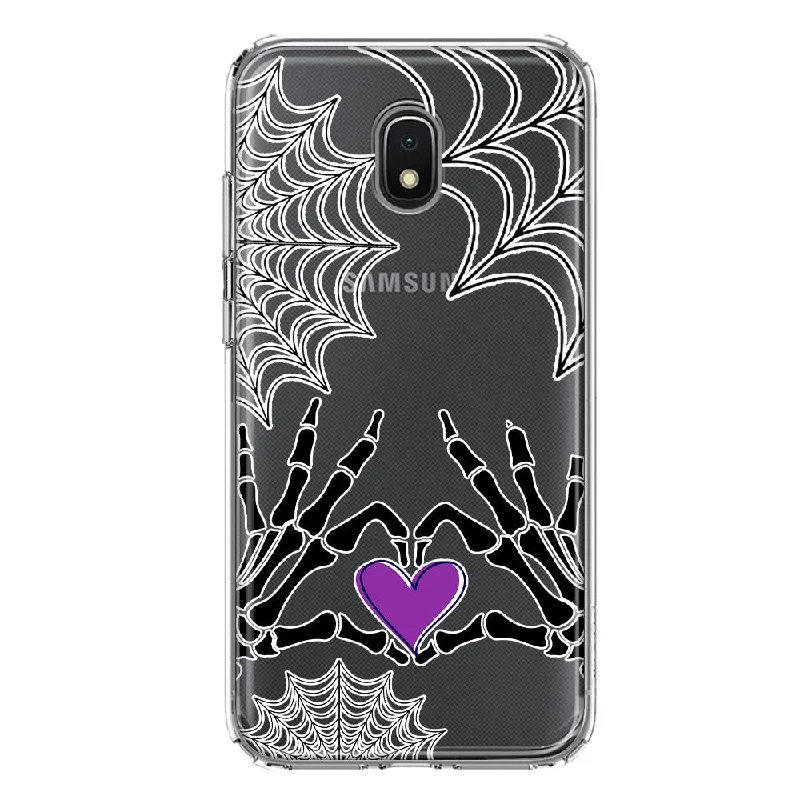 For Samsung Galaxy J3 Express/Prime 3/Amp Prime 3 Halloween Skeleton Heart Hands Spooky Spider Web Design Hybrid Protective Phone Case Cover