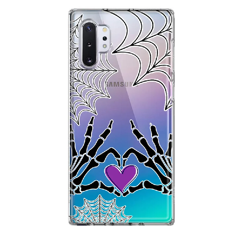 For Samsung Galaxy Note 10 Halloween Skeleton Heart Hands Spooky Spider Web Design Hybrid Protective Phone Case Cover