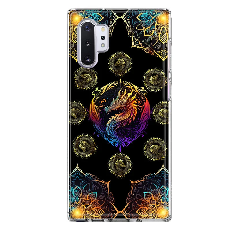 For Samsung Galaxy Note 10 Mandala Geometry Abstract Dragon Pattern Design Hybrid Protective Phone Case Cover